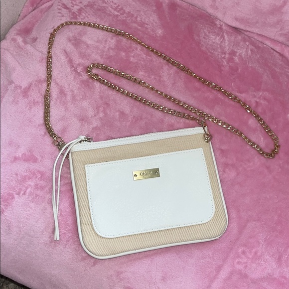 CHLOE Parfums White and Tan Crossbody Bag NWOT - Picture 1 of 9